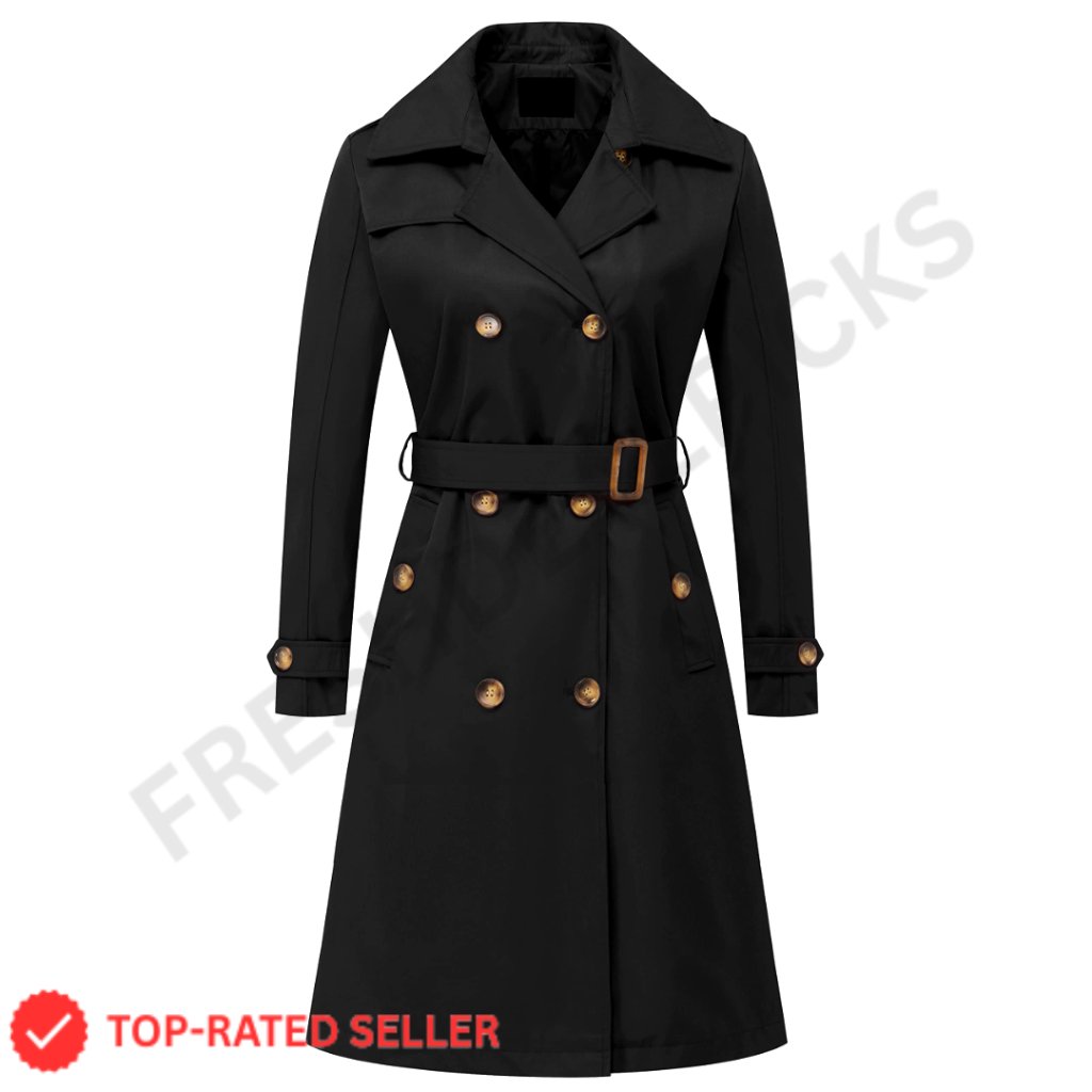 Double Breasted Long Trench Coat With Detachable Hood